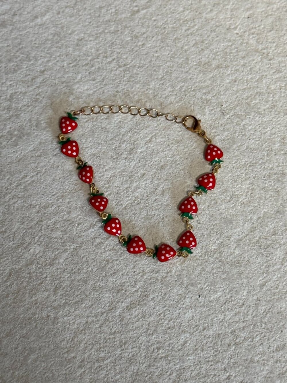 Red Strawberry Charm Gold Chain Bracelet